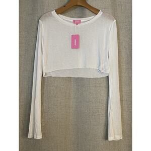 Edikted Women's White Sheer Long Sleeve Cropped Top Size Large NEW W/ Tags